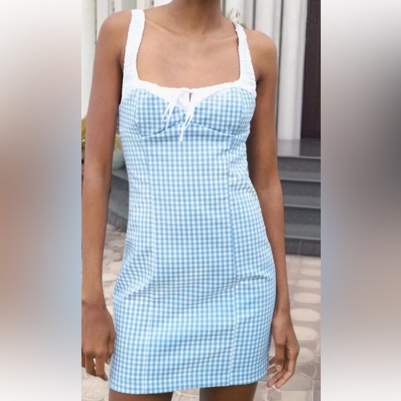 Zara Blue and White Sheath Mini Dress Sweetheart Neckline - Picture 1 of 11